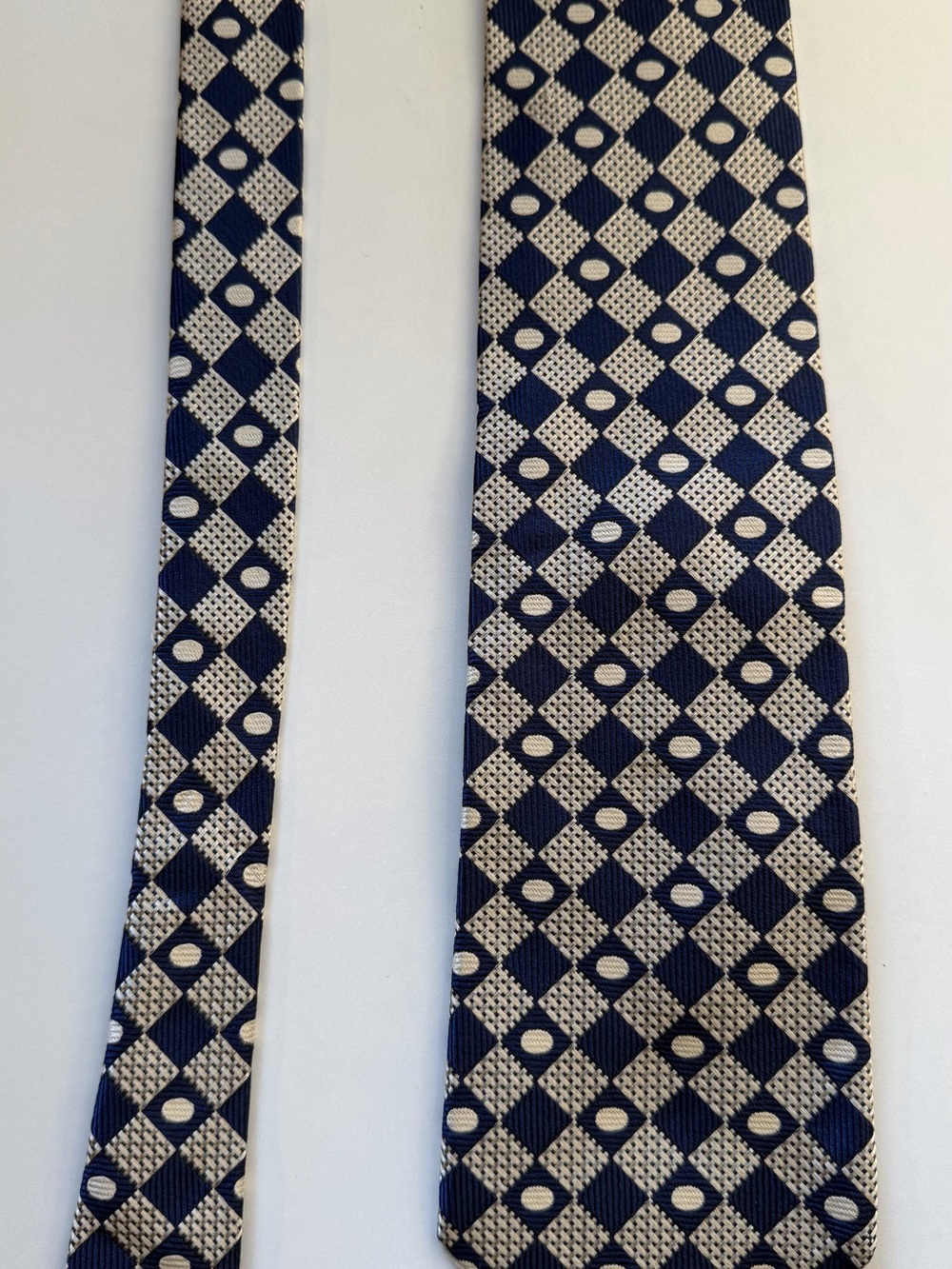 Vintage Harve Benard 100% Silk Tie Navy Cream Geometric Made in USA